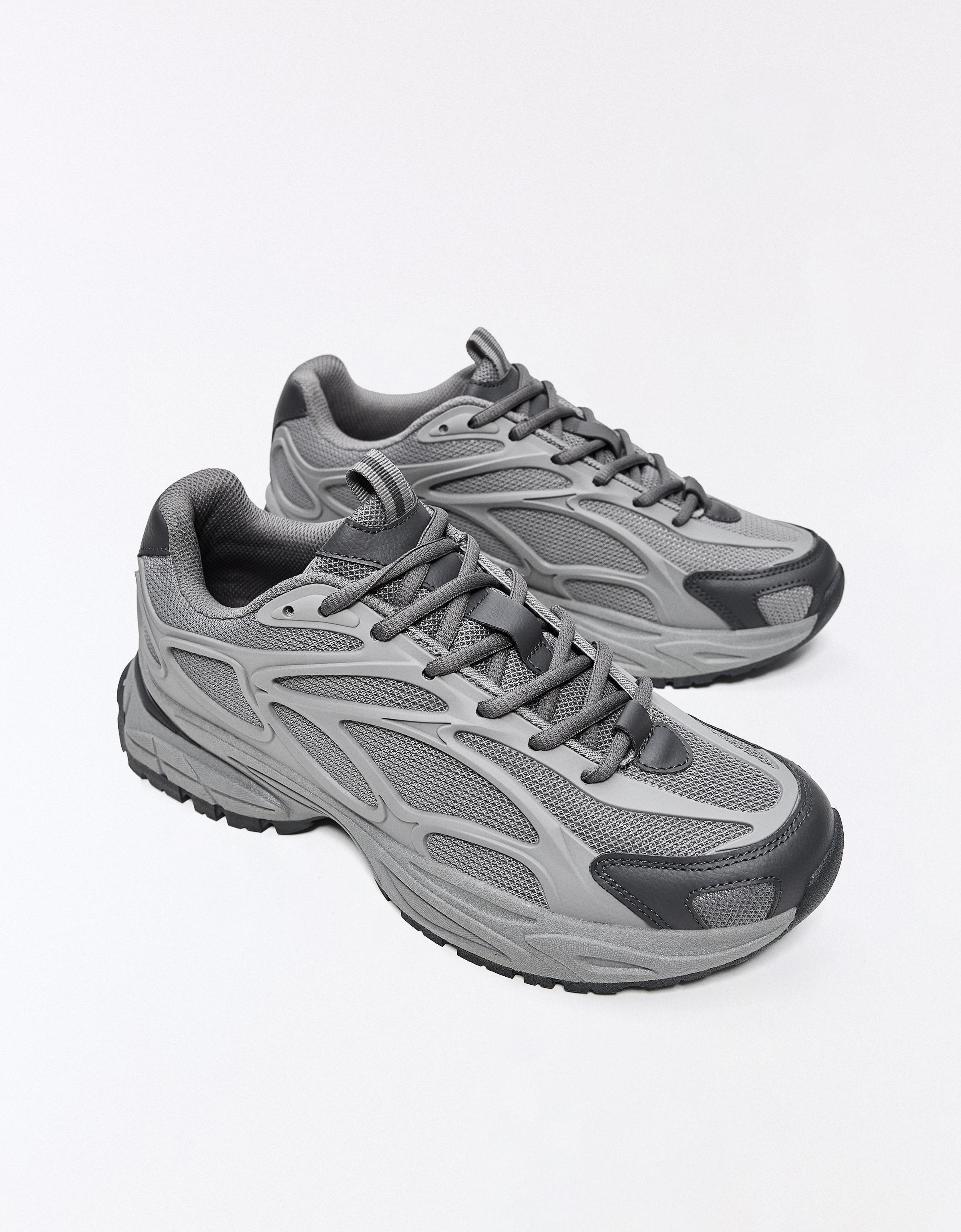 Chunky mixed-material sneakers — Grey