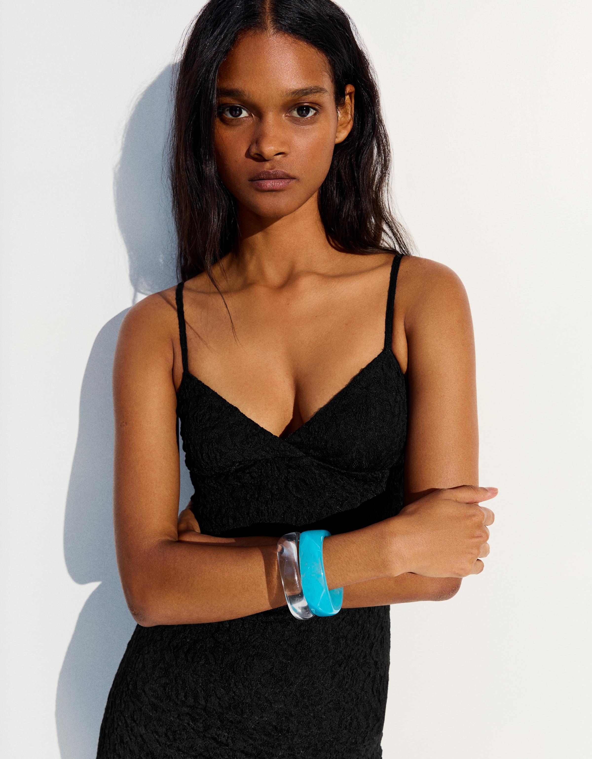 Lace strap midi dress — Black