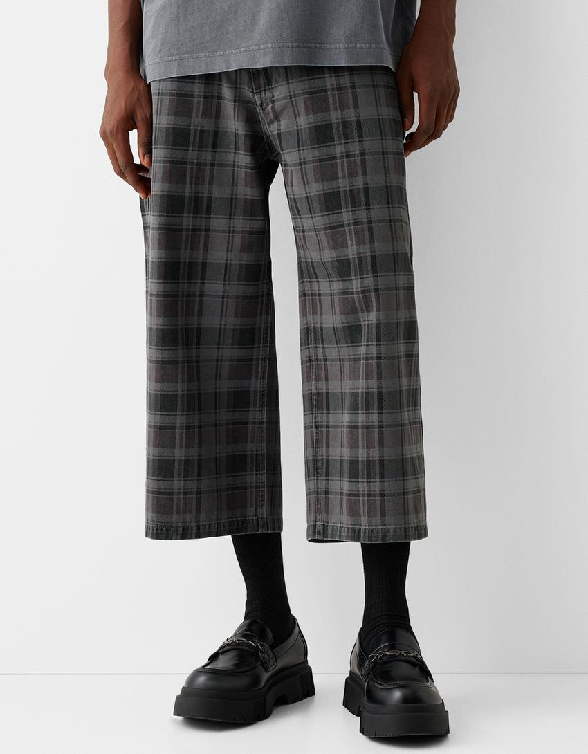 Calções bermuda jort quadrados-Cinza-1