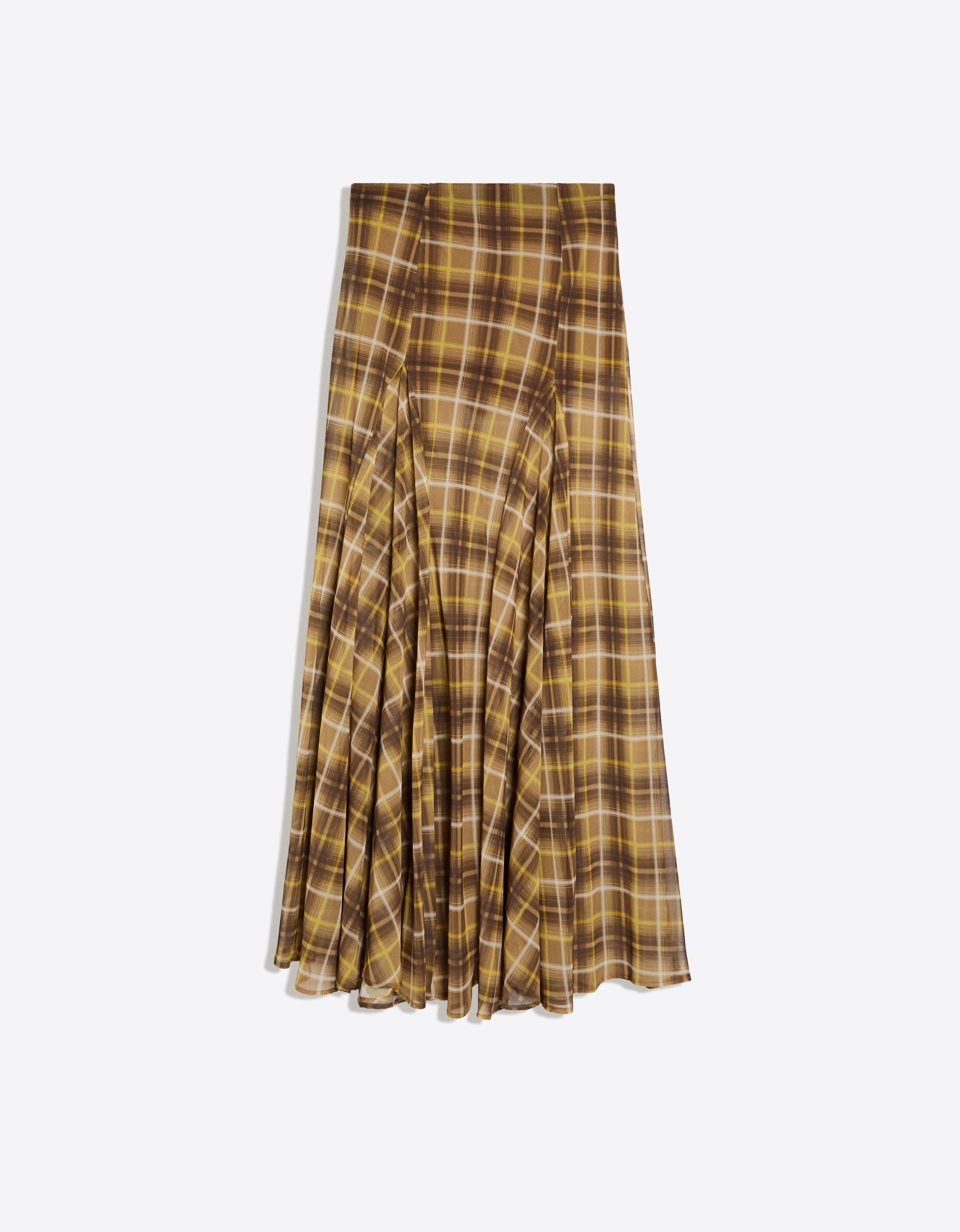Flowy checked midi skirt — Camel