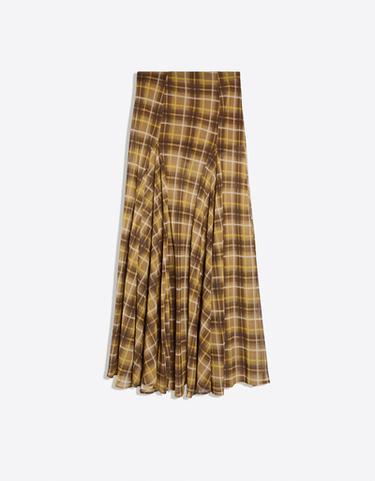 Flowy checked midi skirt — Camel 3