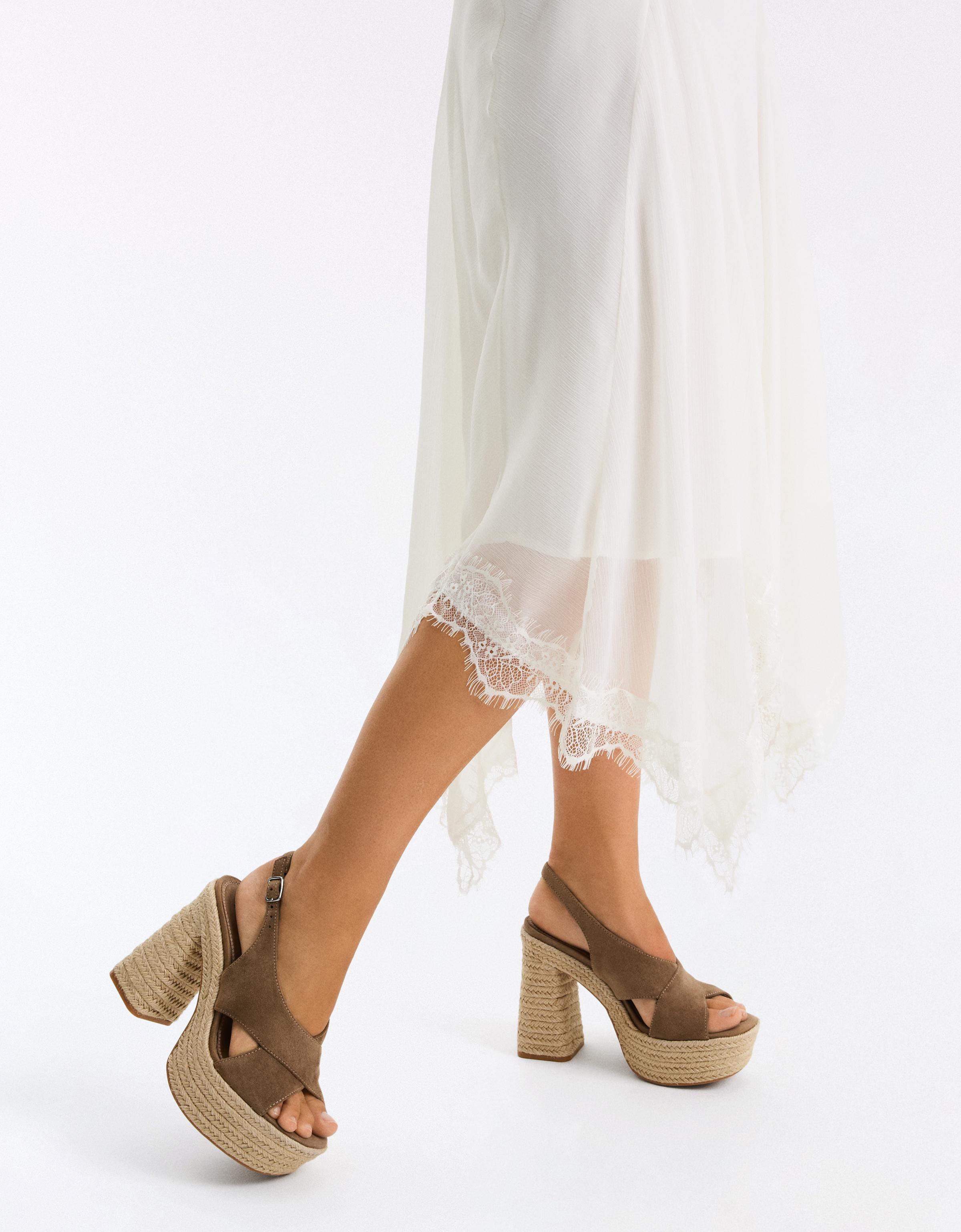Jute platform heeled sandals — Brown