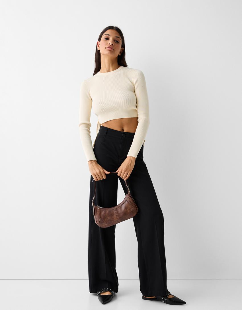 Sac à bandoulière surpiqué-Marron-3