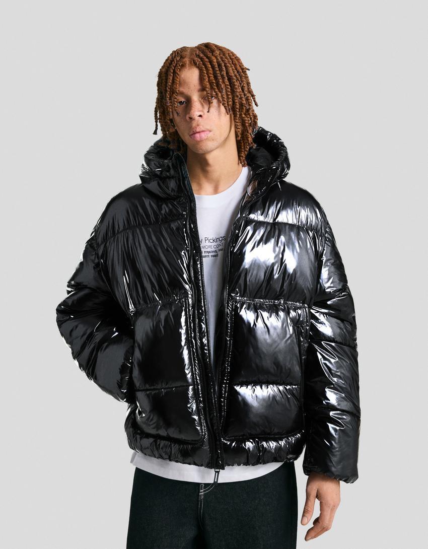 Hooded puffer jacket-Black