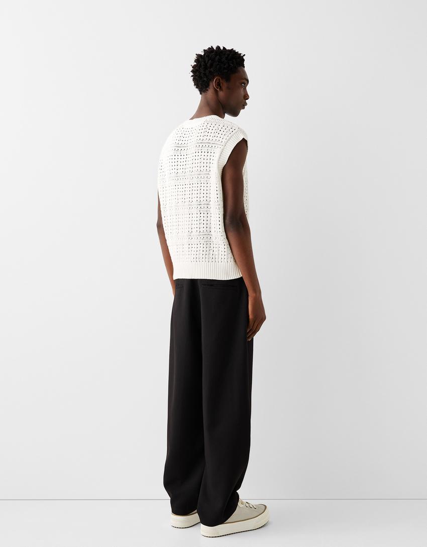 Textured openwork vest-White-1