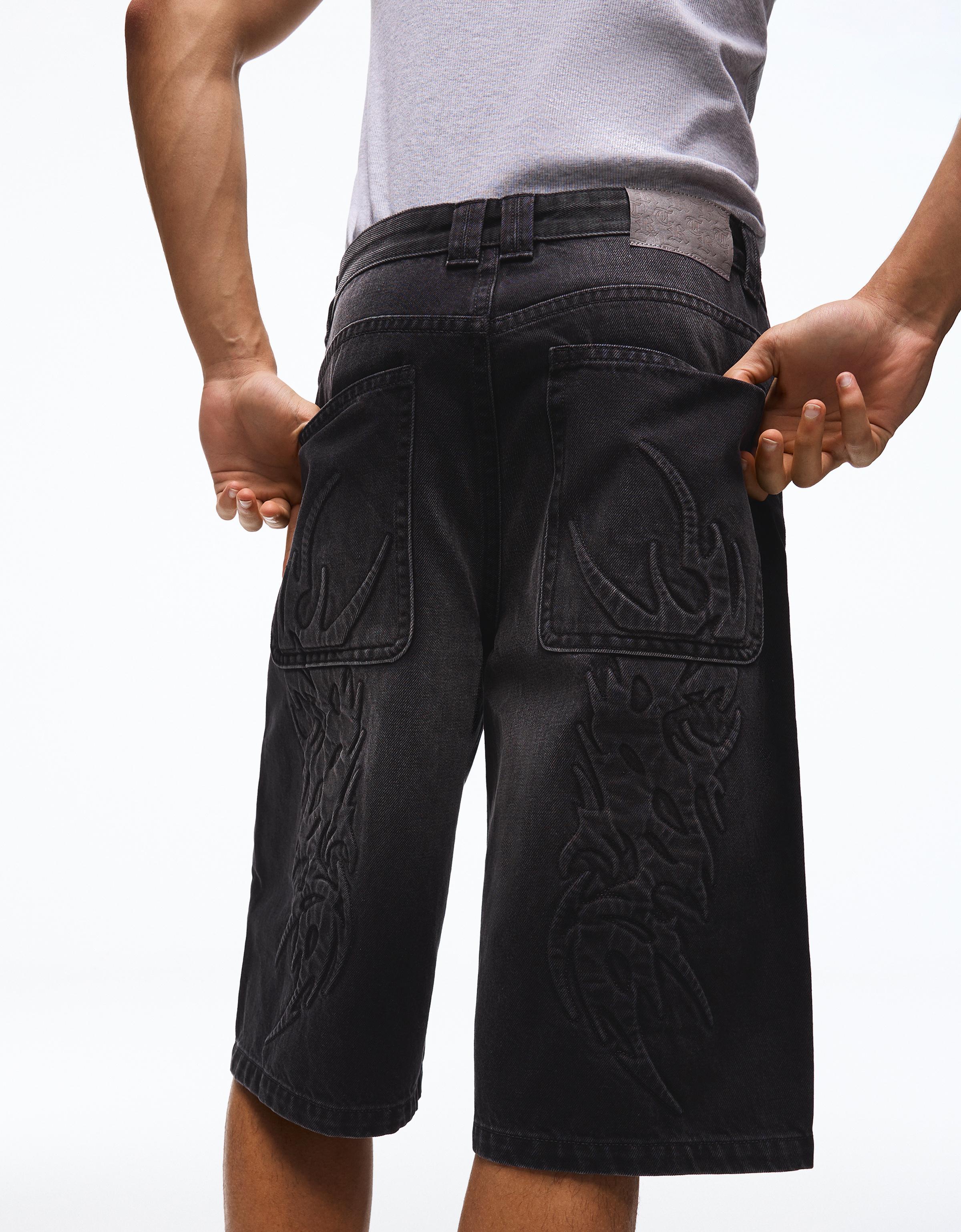 Baggy denim Bermuda shorts — Black