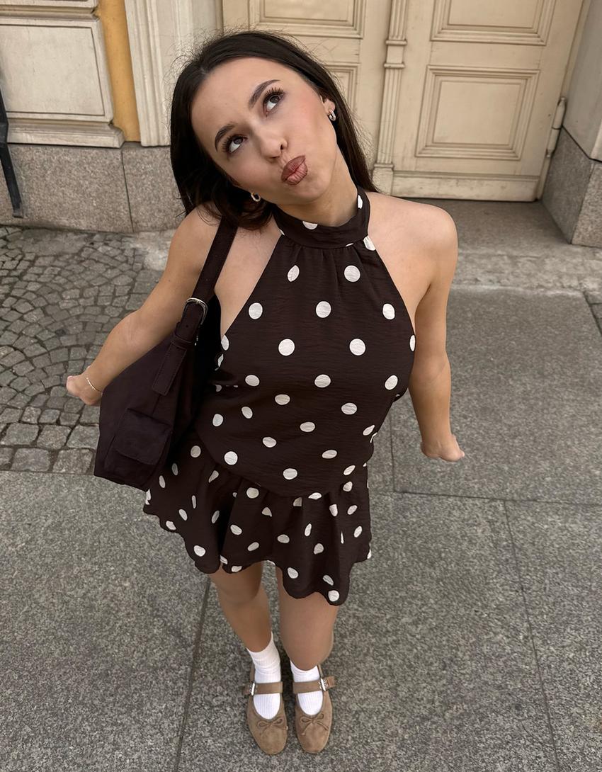 Mini-Kleid mit Tupfen-Braun