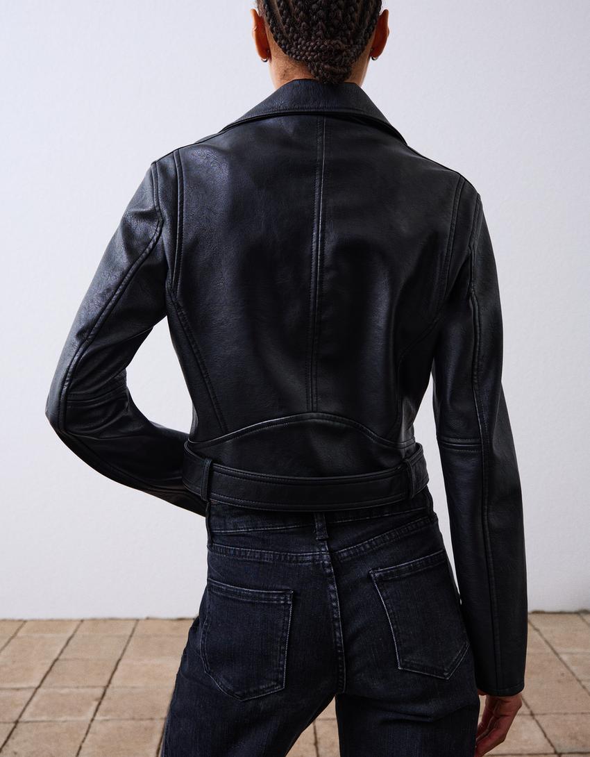 Blouson biker similicuir-Noir