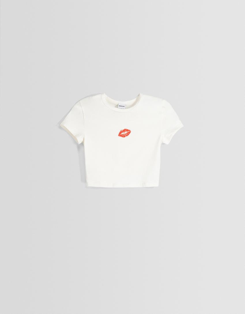 Short sleeve T-shirt with print-Cream-4