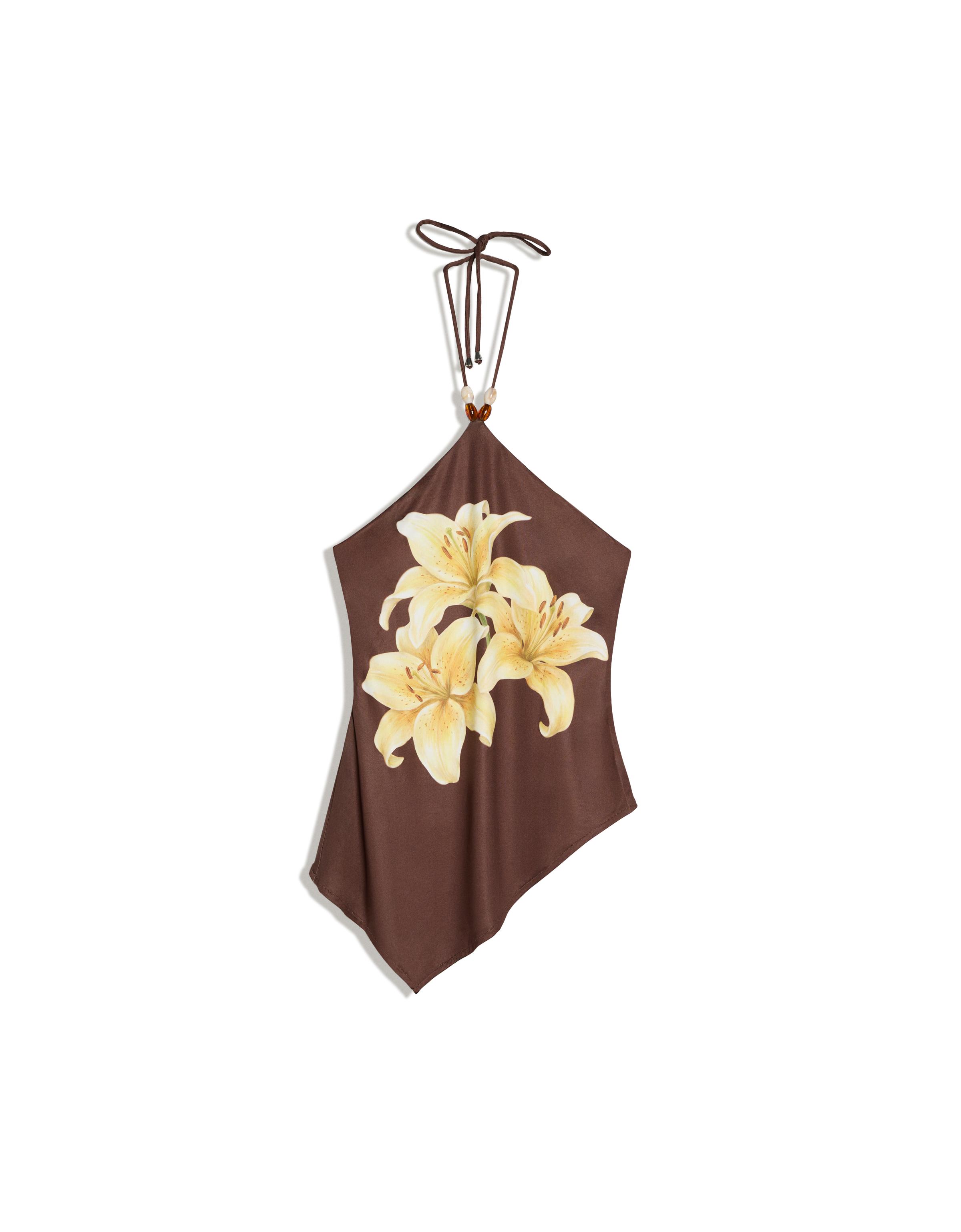 Halter neck print top — Brown