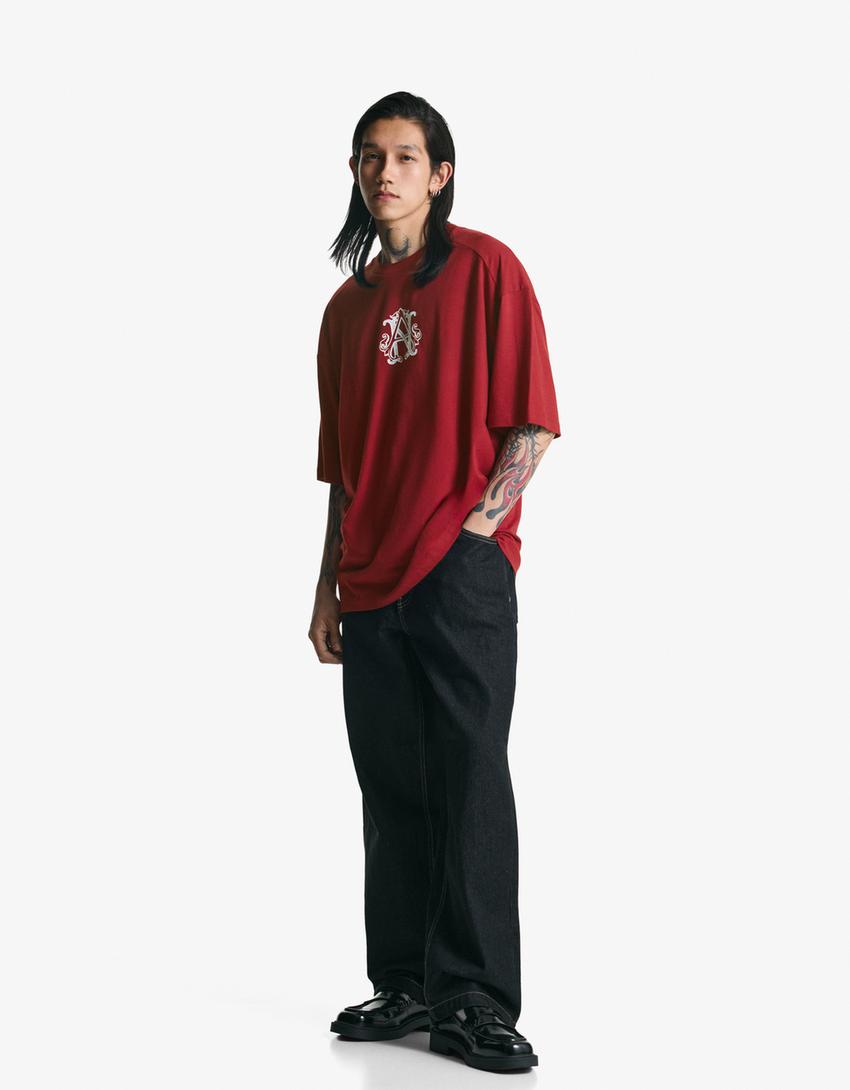 Short sleeve T-shirt with print-Maroon-3