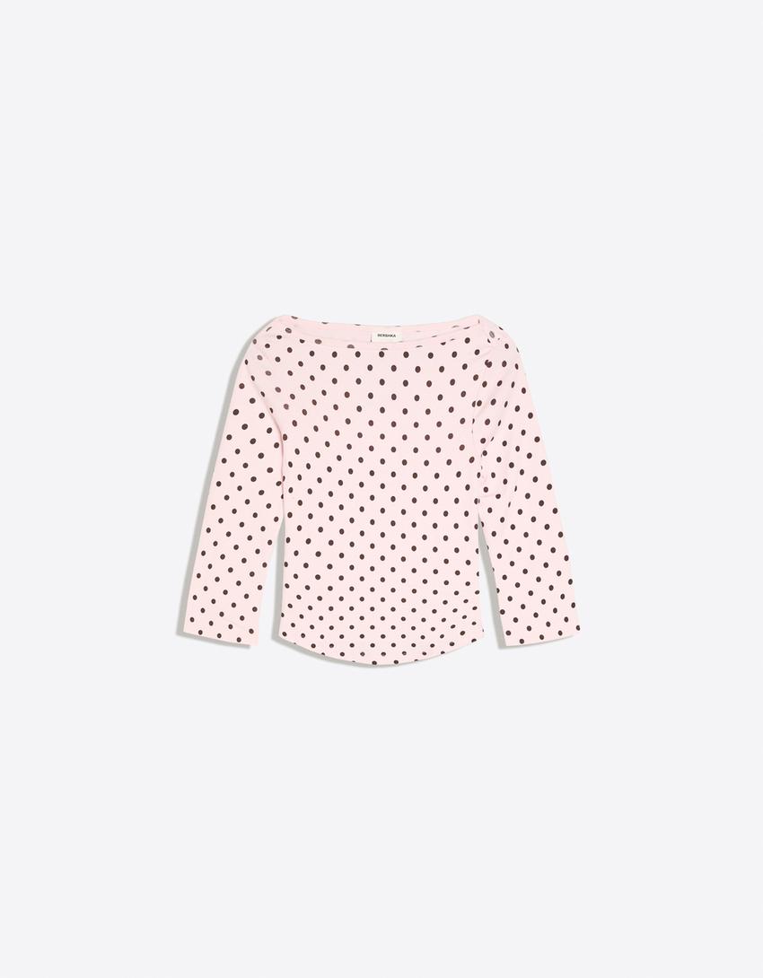 Camiseta manga larga cuello barco-Rosa