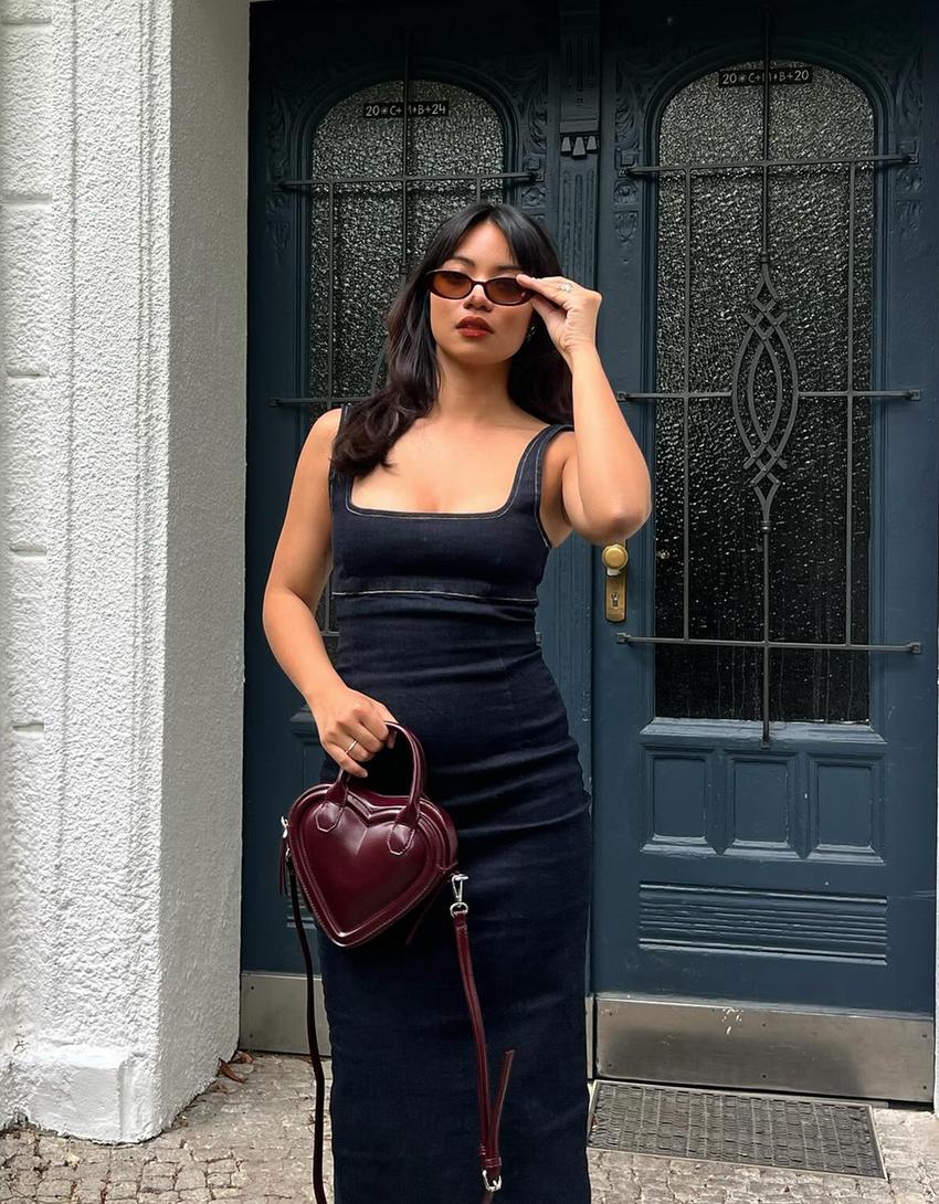 Robe denim longue bretelles-Marine