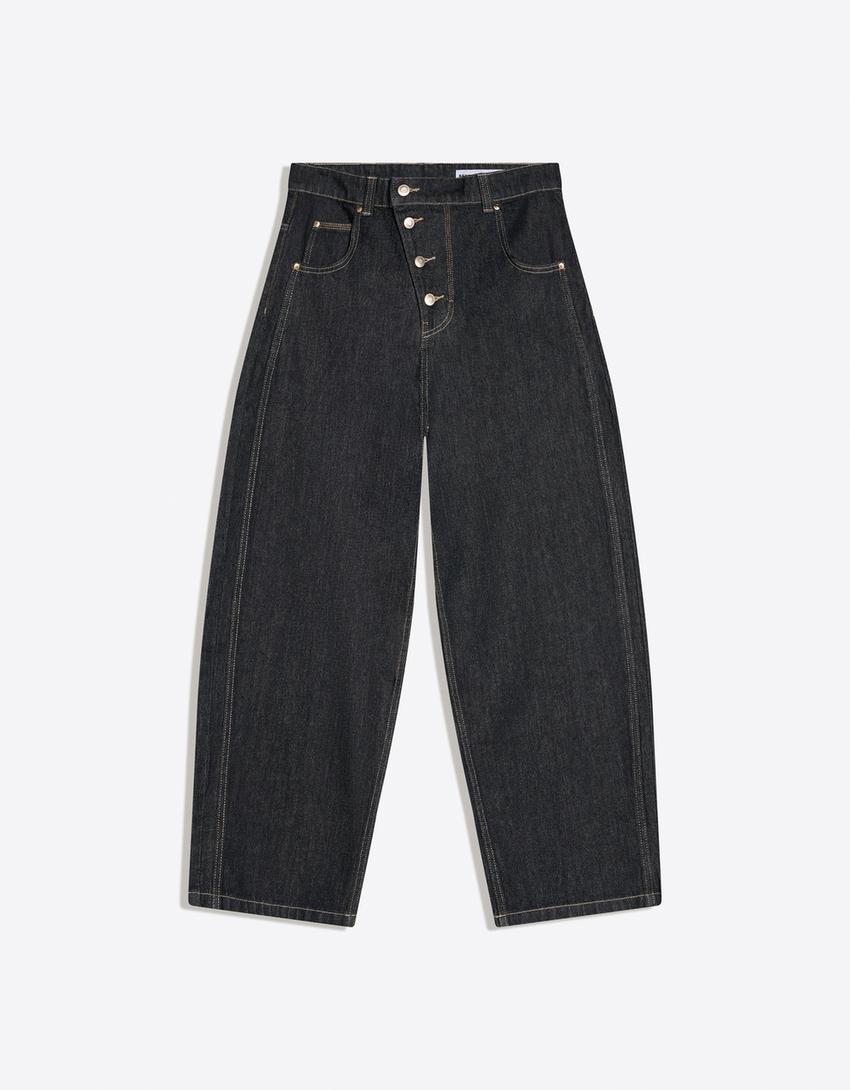 Jeans barrel botones cruzados-Marino