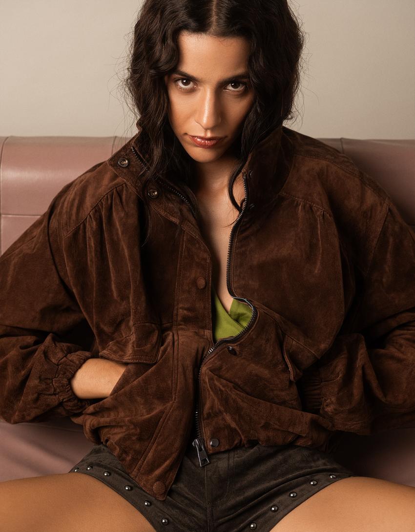 Lederjacke mit Taschen-Braun