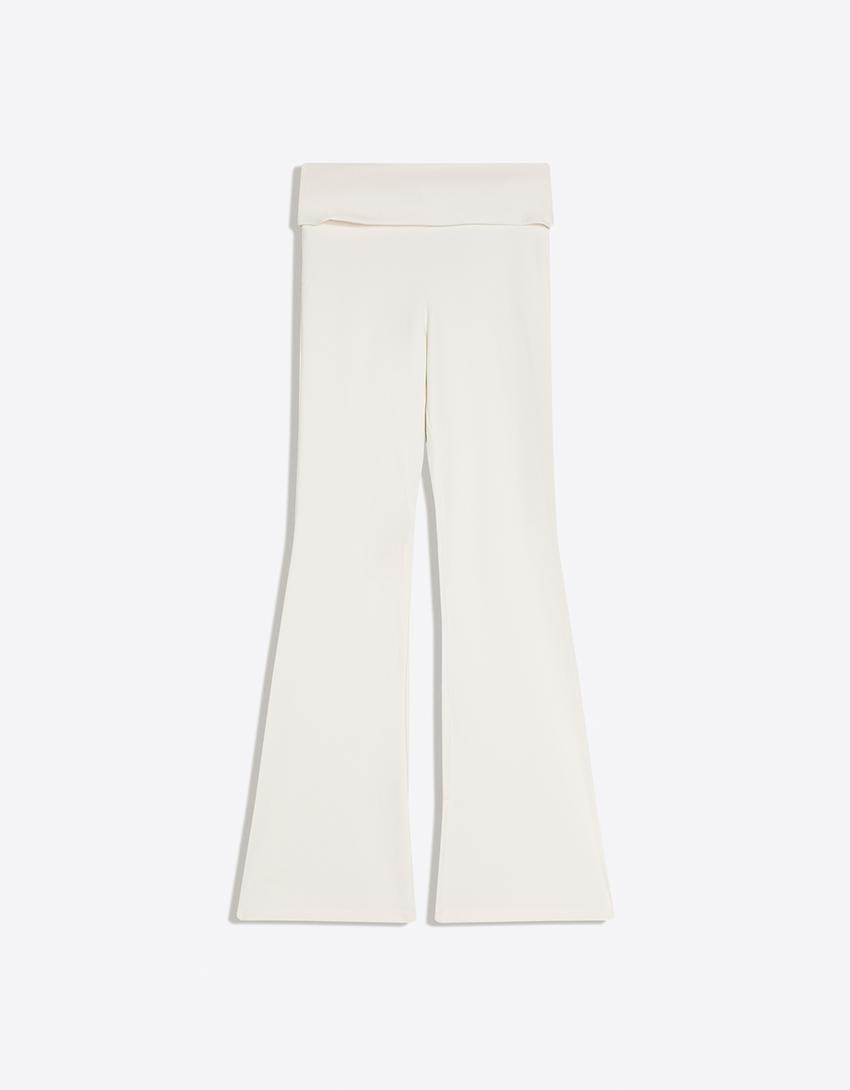 Technical flared trousers with turn-up waist-Oats