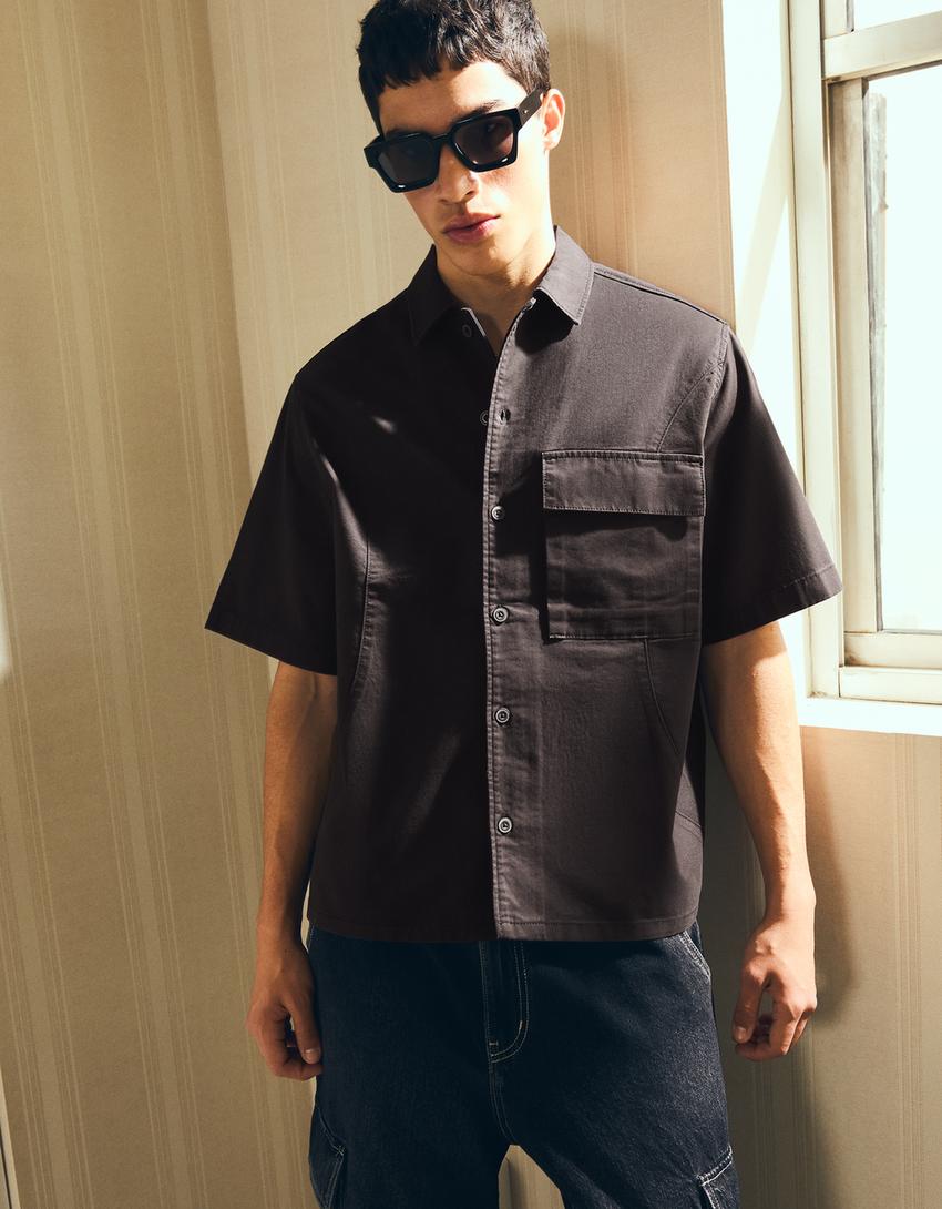 Chemise à manches courtes Boxy fit-Noir