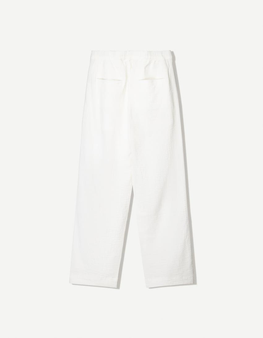 Pantalon wide leg froissé-Blanc
