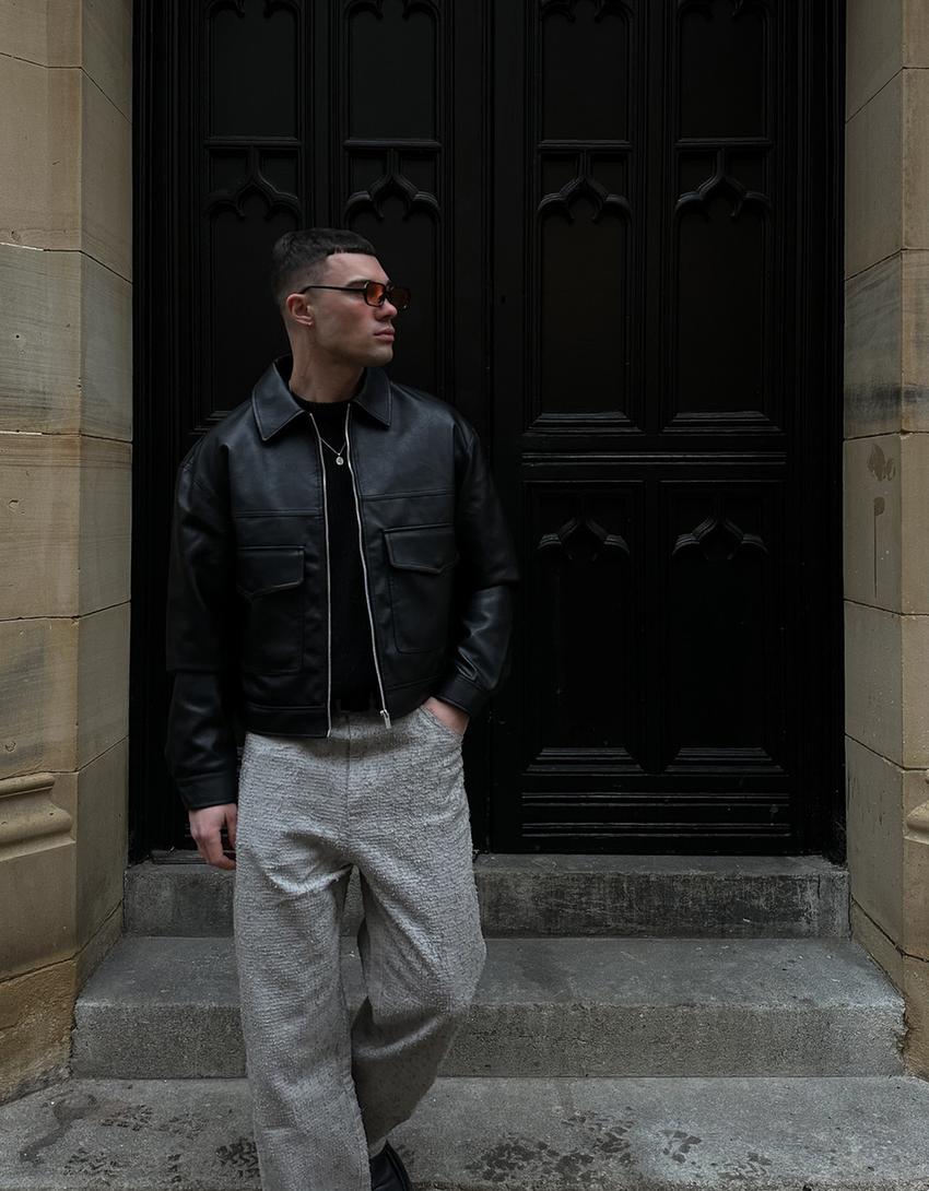 Leather effect jacket-Black-1