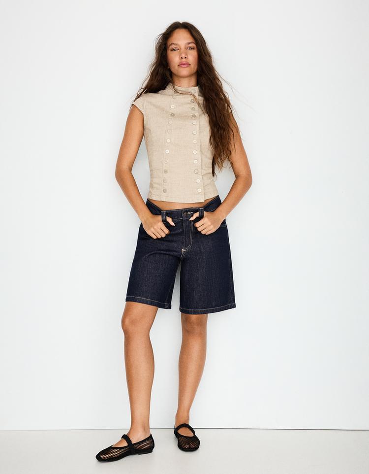 Baggy denim Bermuda shorts — Navy