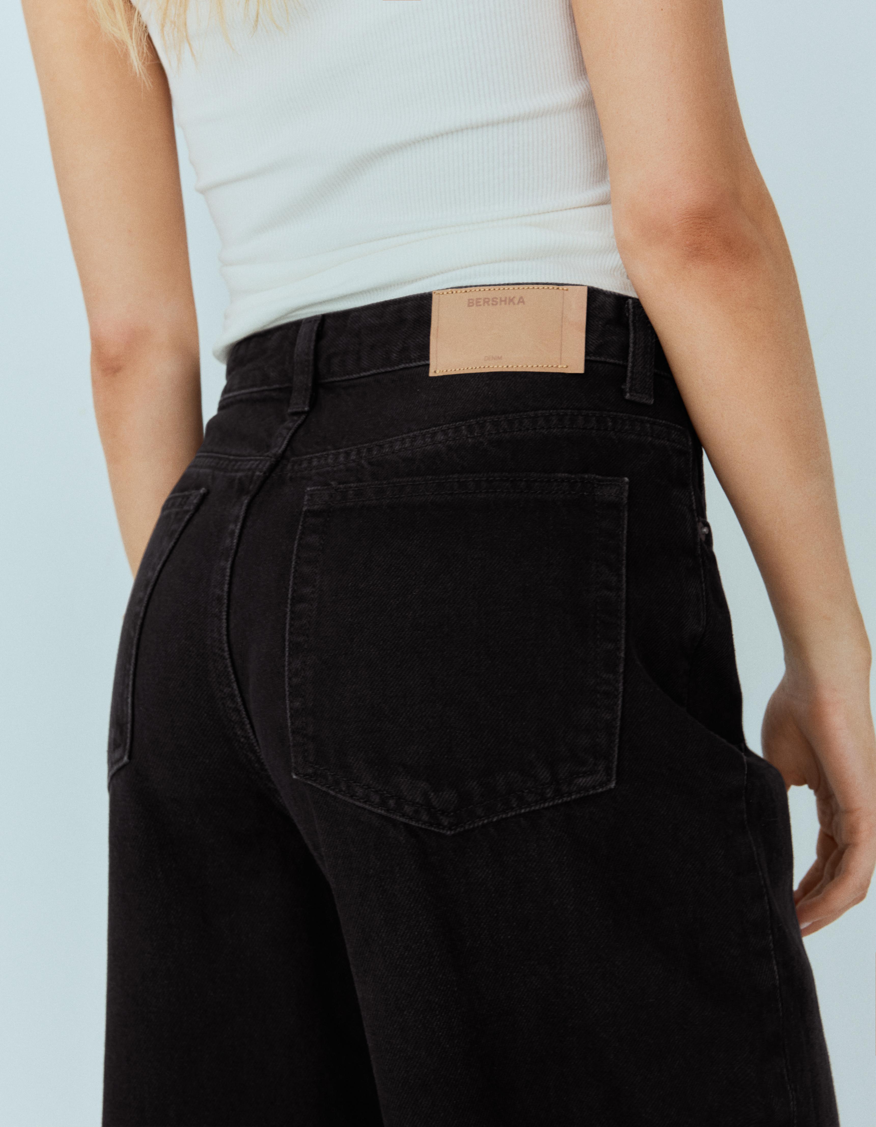 Wide-leg cross-waist jeans — Black