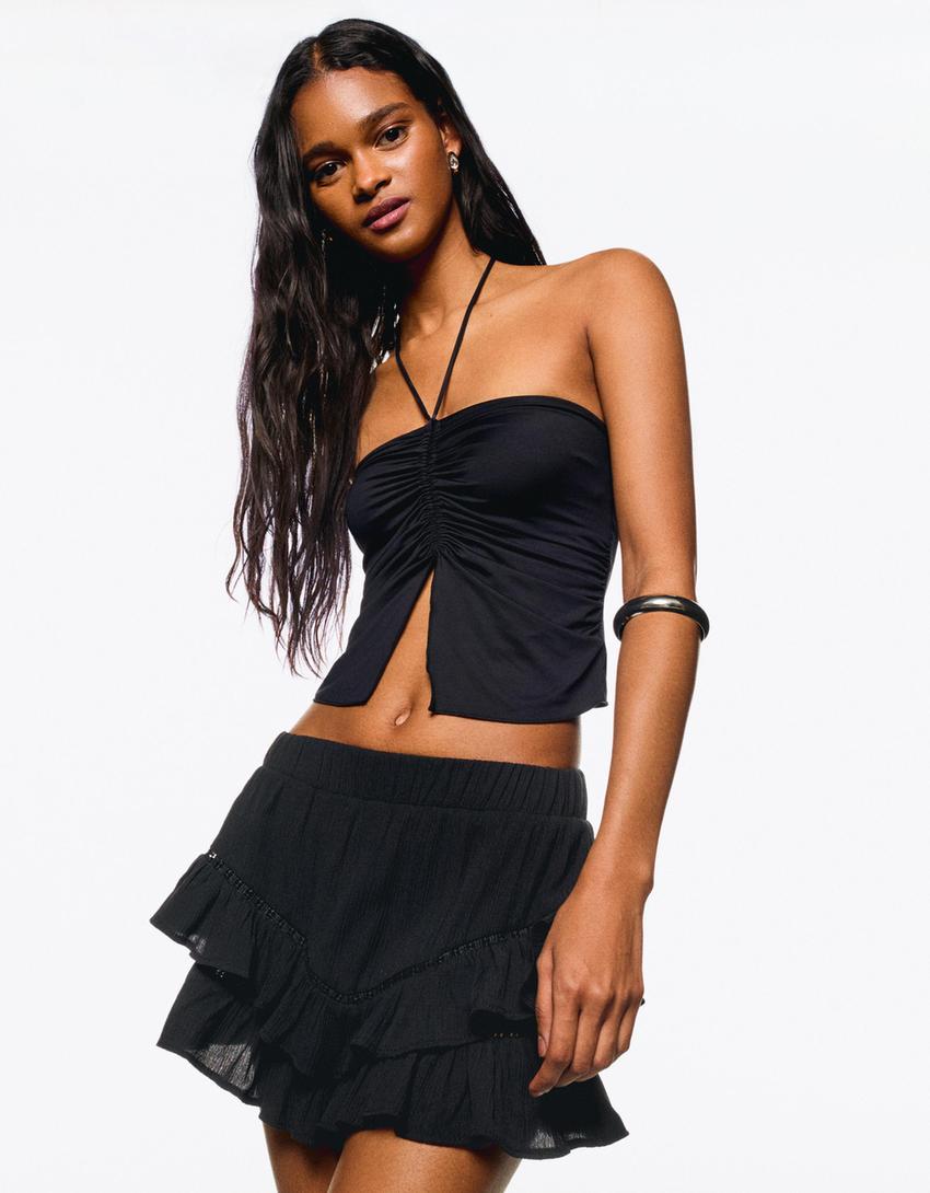 Kalhotová sukně boho se strukturou-Černá-2