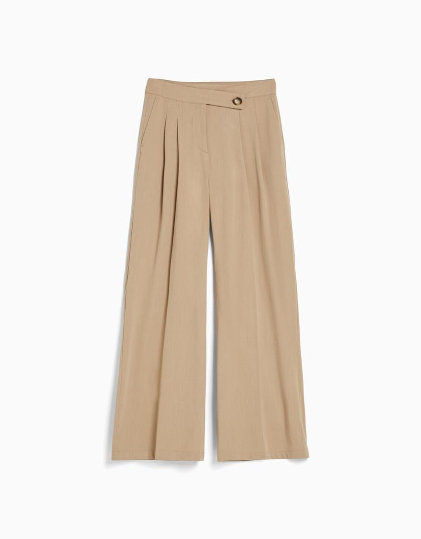 Pantalon jambe large coupe tailleur-Camel-4