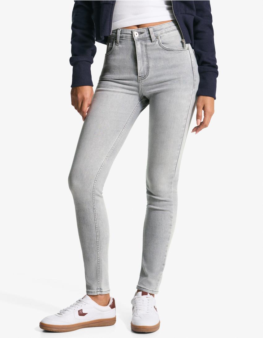 Super high-waist soft skinny jeans-Grey