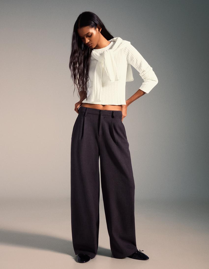 Pulover chenille model împletit-Alb