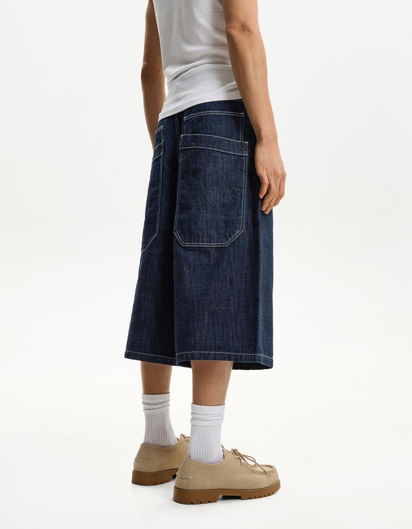 Bermuda jort denim super baggy-Marine