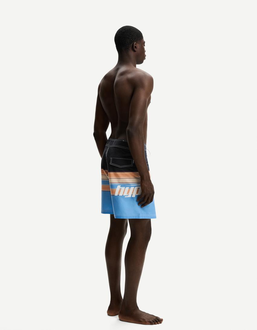 Bañador largo print-Turquesa