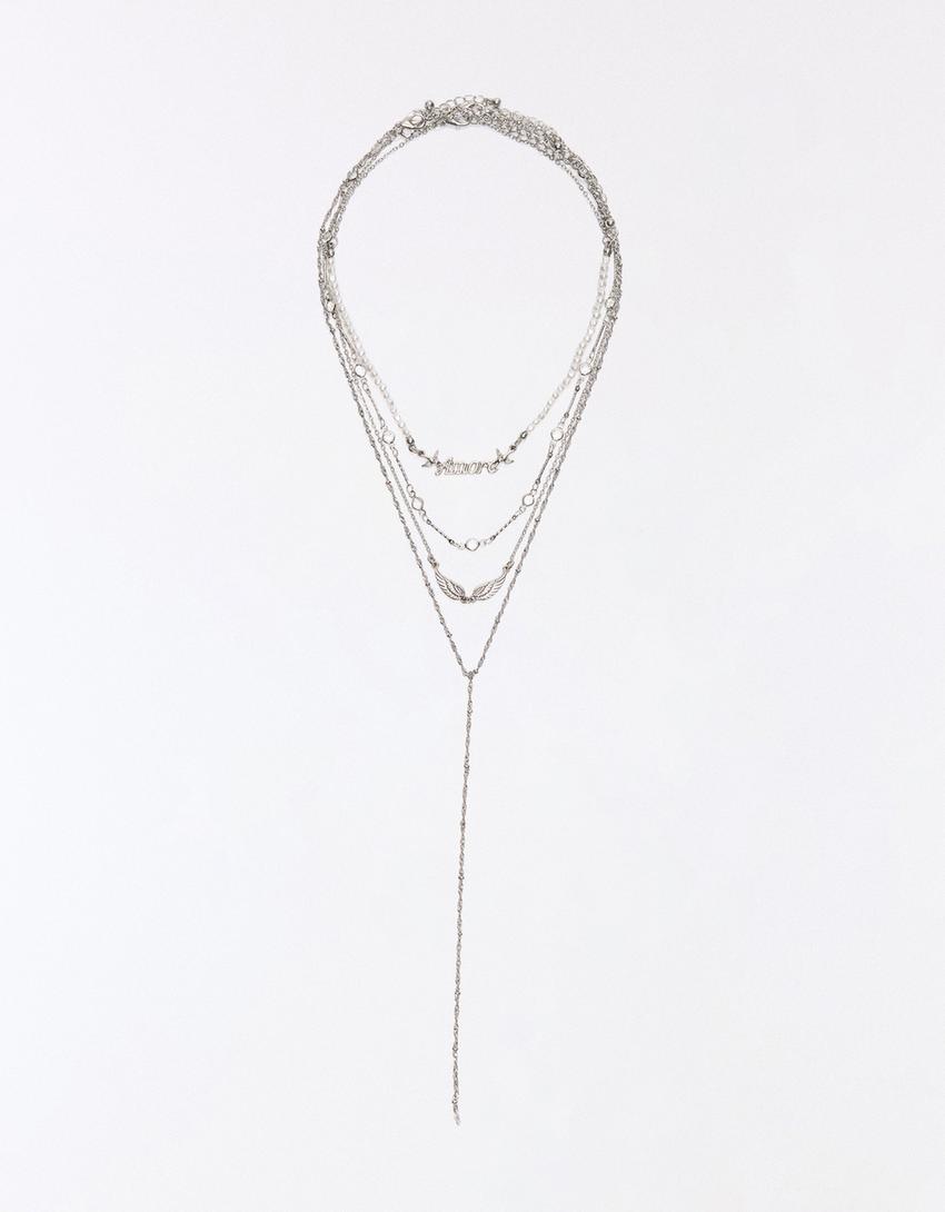 Halsketten-Set mit Flügeln-Silber