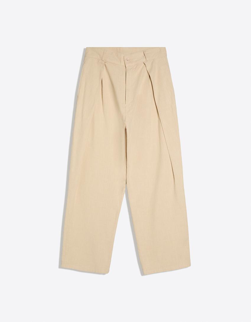 Pleated barrel trousers-Sand
