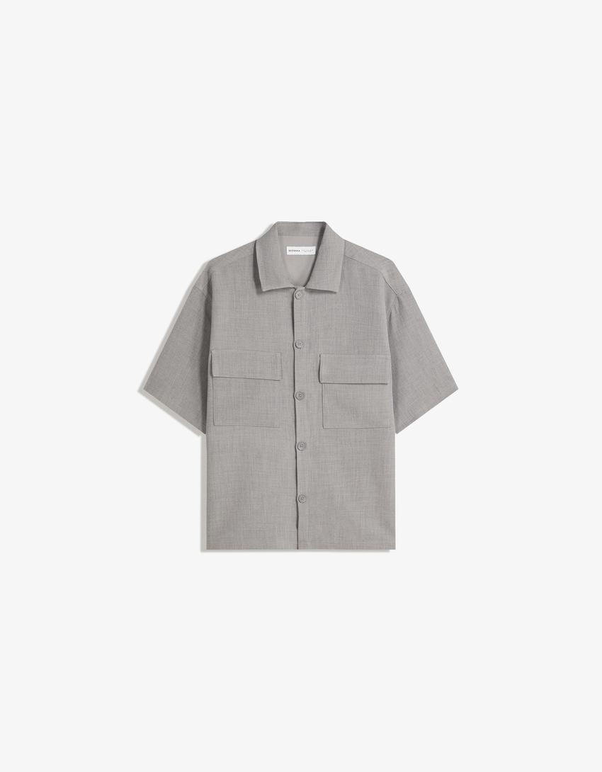 Short-sleeve tailored shirt-Grey