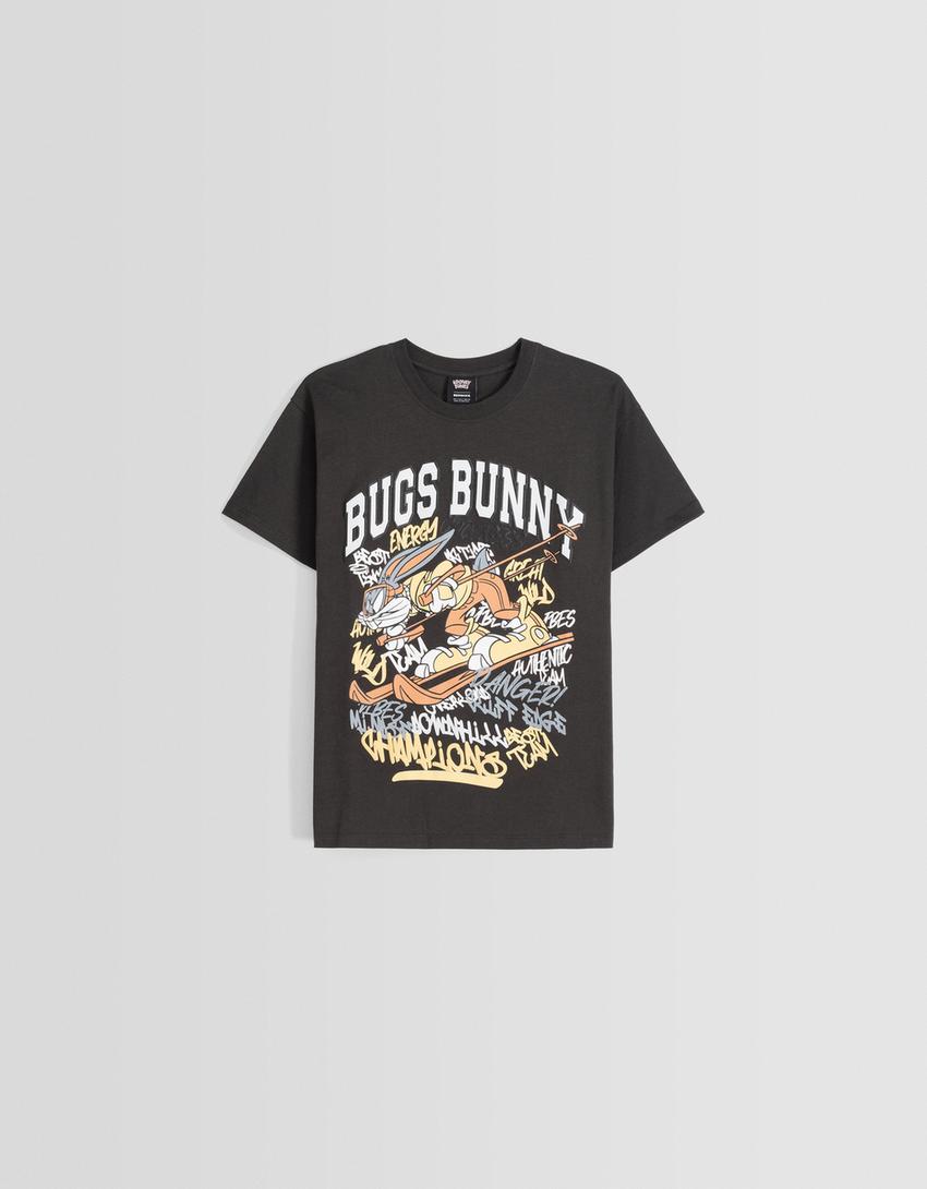 Short sleeve Bugs Bunny print T-shirt-Grey-4