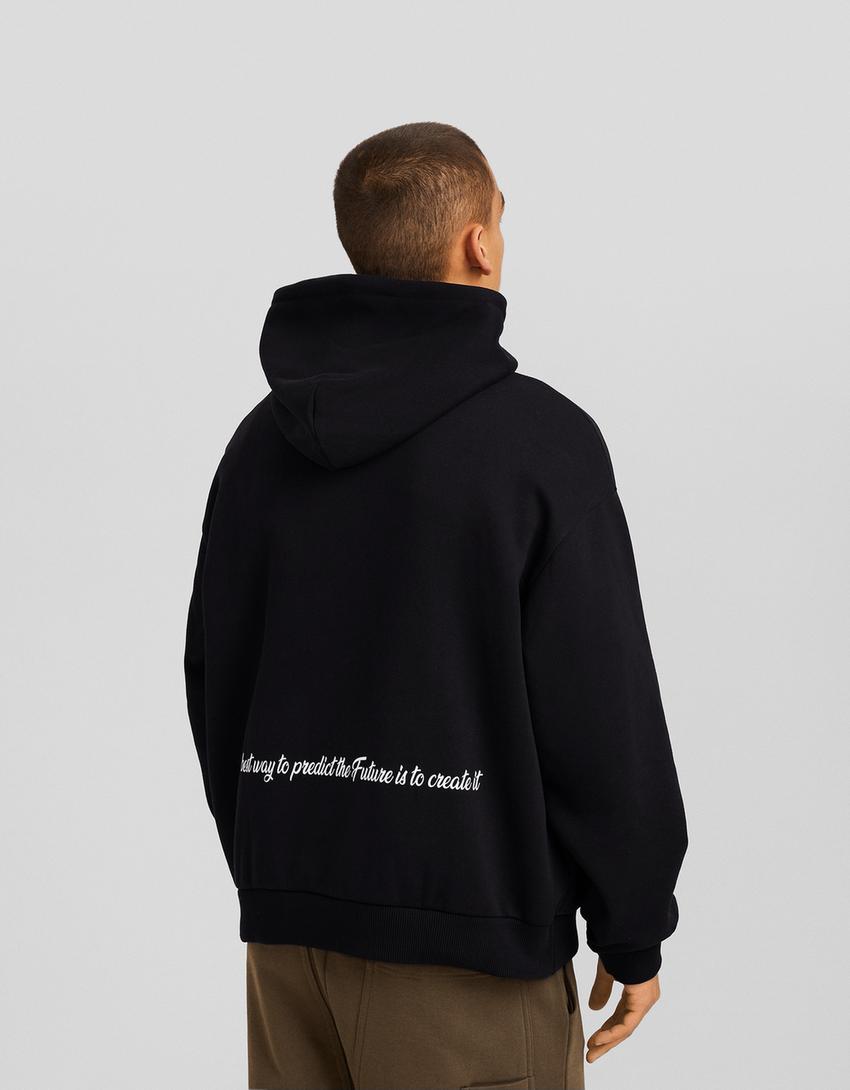 Boxy fit print hoodie-Black