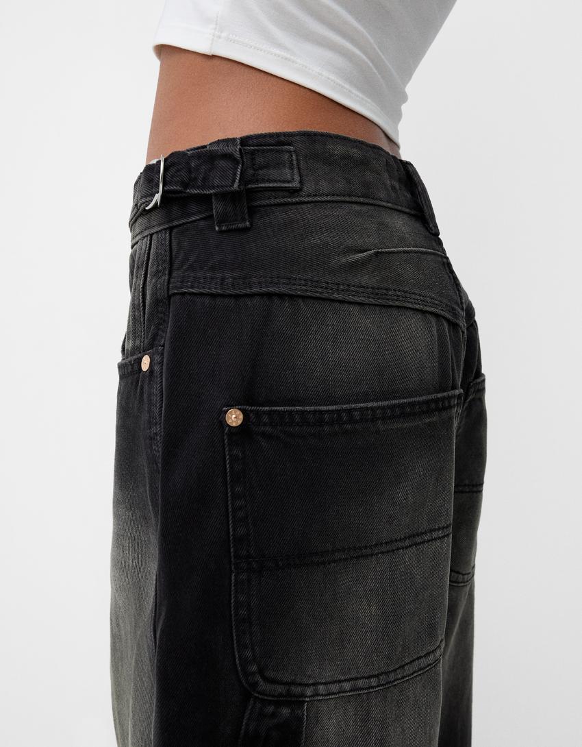 Adjustable balloon fit carpenter jeans-Brown