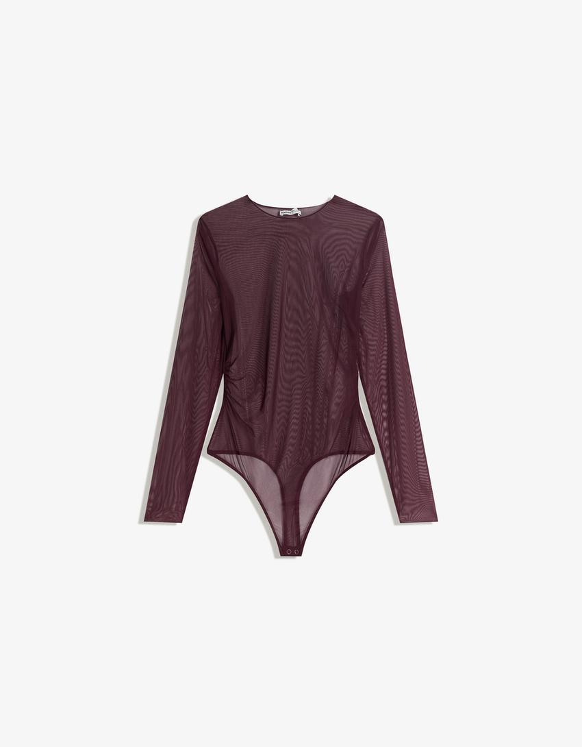 Long sleeve tulle bodysuit-Violet
