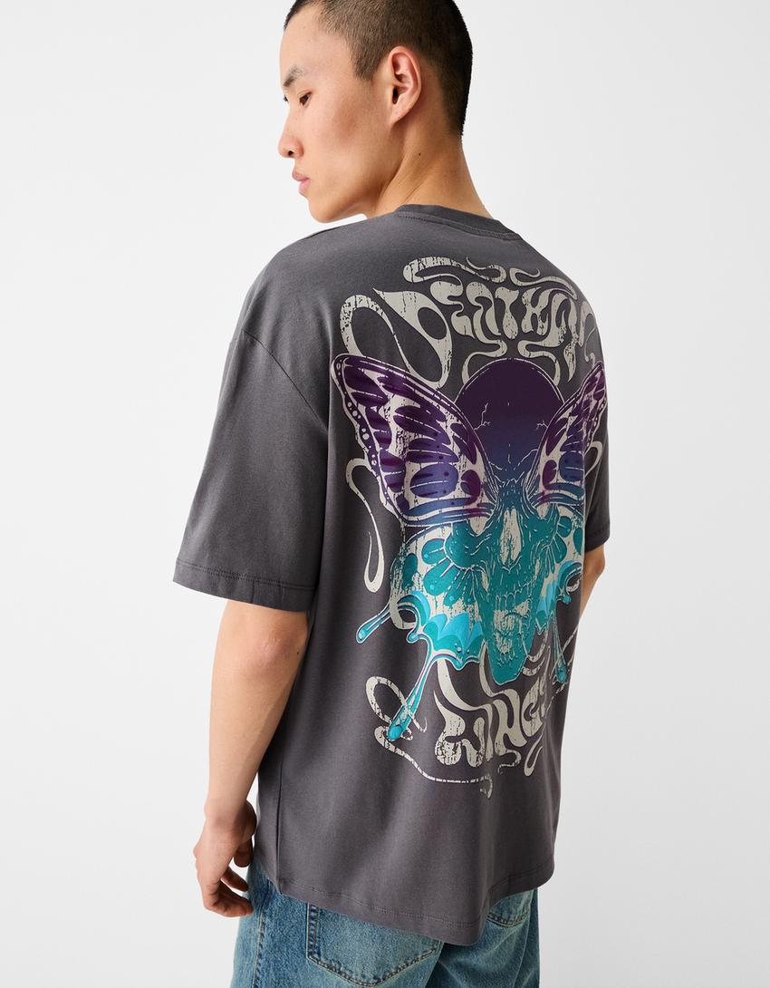 T-shirt boxy fit imprimé-Gris-2