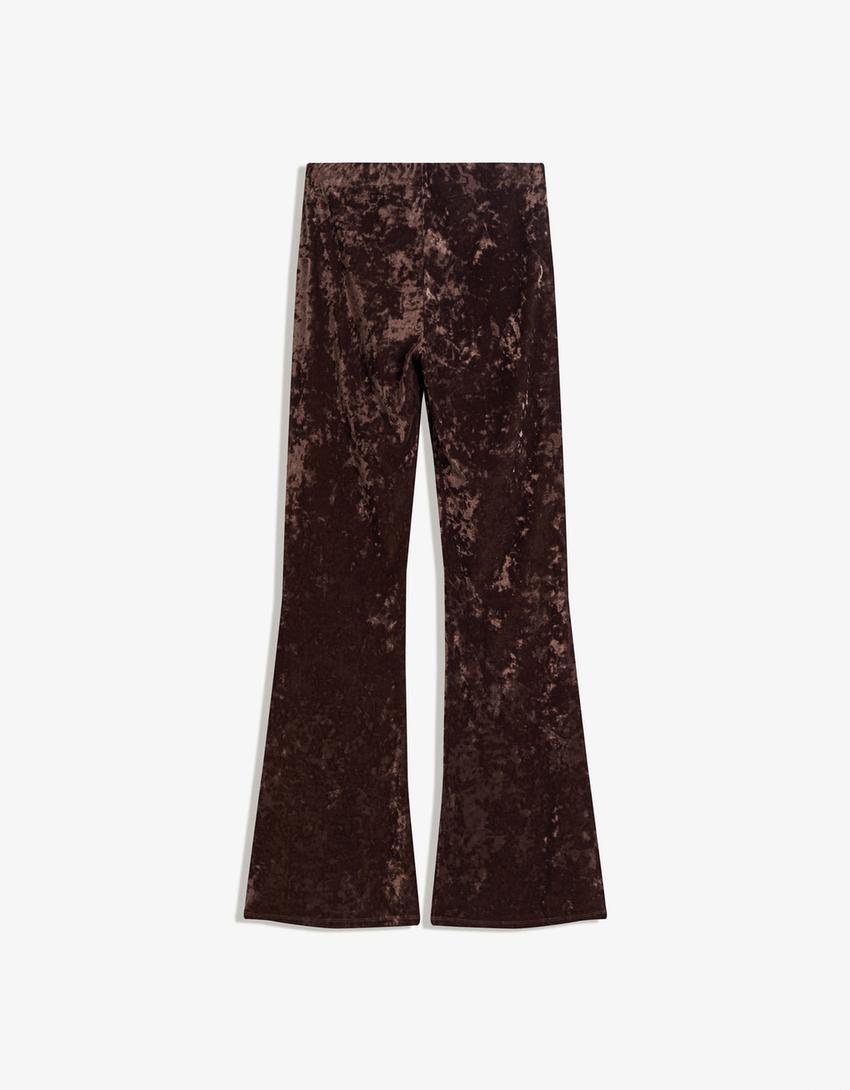 Pantalón flare efecto velvet-Camel