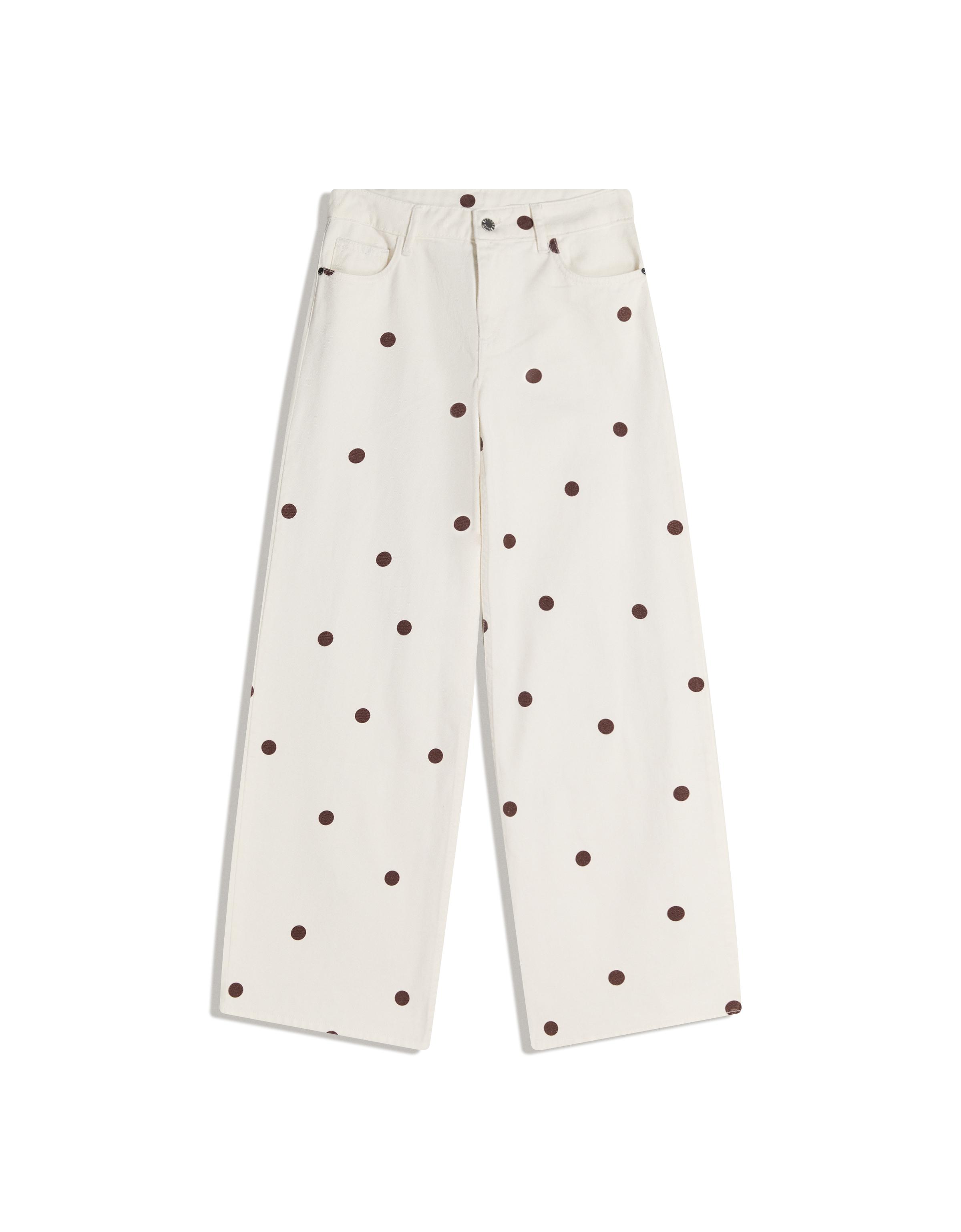 Puantiye desenli geniş paça jean - Görsel 8