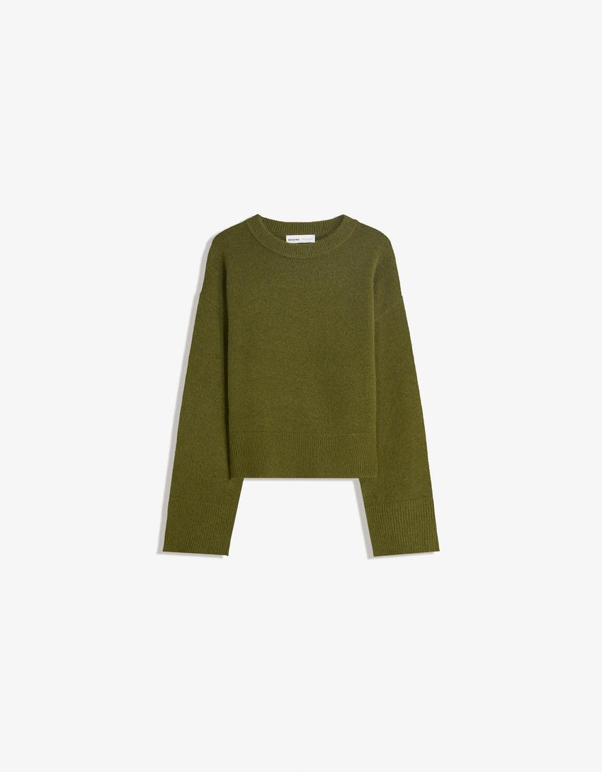 Oversize sweater with ribbed hem-Green