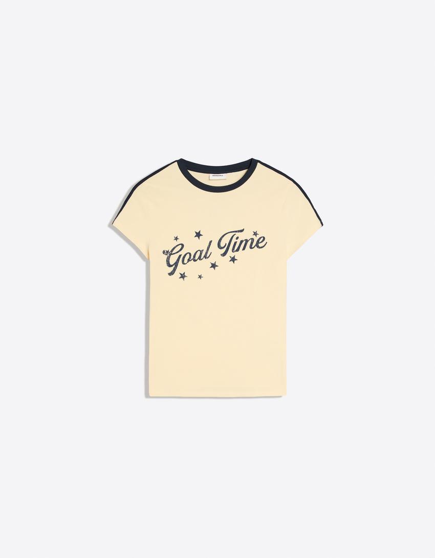 Short sleeve regular print T-shirt-Beige