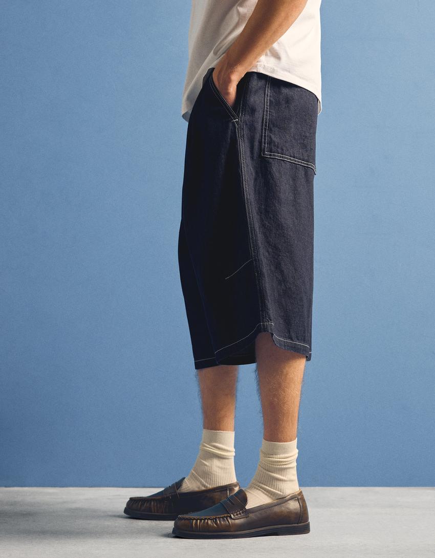 Parachute denim Bermuda shorts-Navy