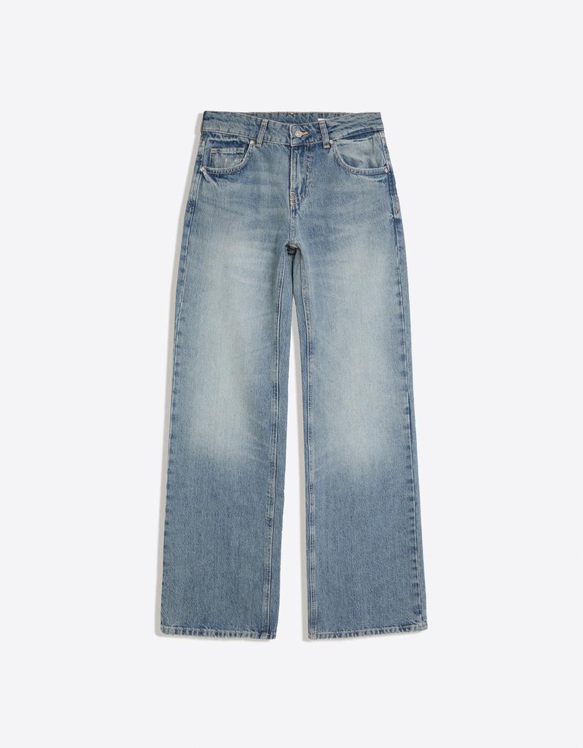 Mid-waist straight jeans-Washed out blue