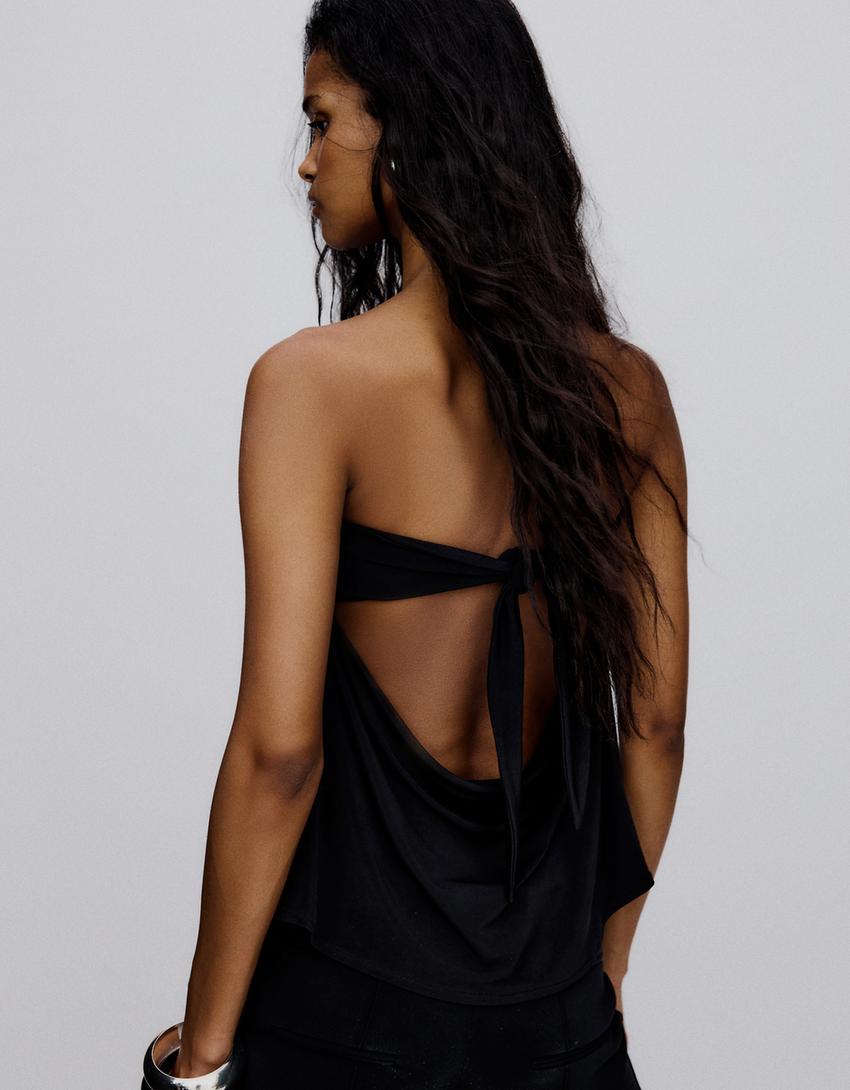 Sırtı açık bandeau top-Siyah
