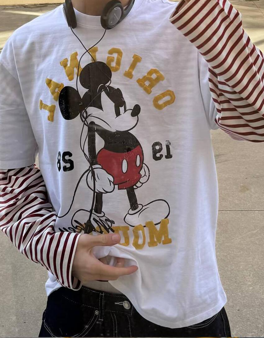 Mickey Mouse long sleeve print T-shirt-Burgundy