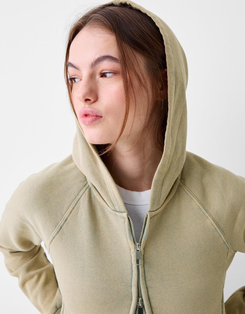 Sweat capuche zippé-Kaki-4