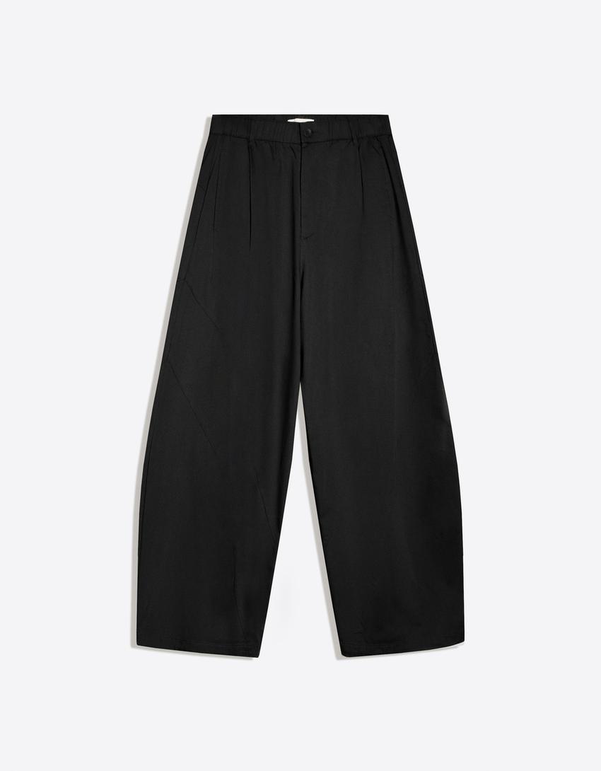 Pantaloni barrel fit con pinces-Nero