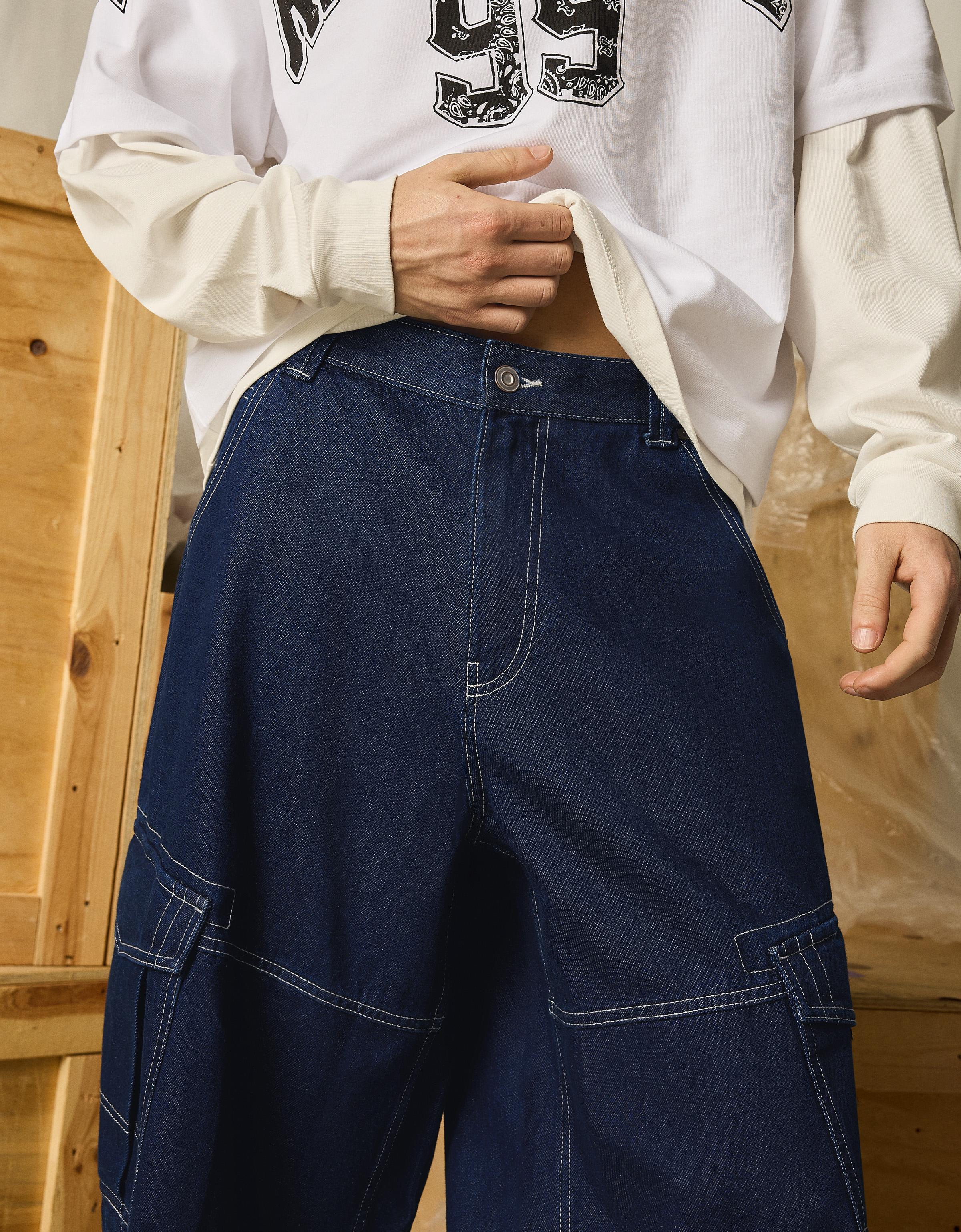 Denim cargo parachute Bermuda shorts — Navy